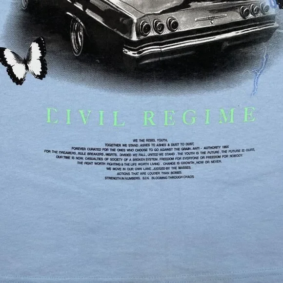 Civil Regime T Shirt Mens Small Civil Cruise Blue Lowrider Graphic Flame Hip Hop - Picture 7 of 12